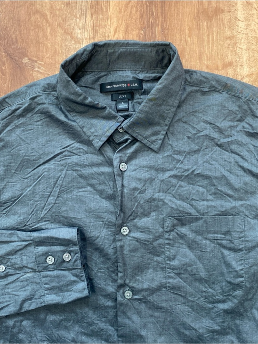 John Varvatos Mens Large Luxe Shirt Button Up Lightweight Casual Gray Steel